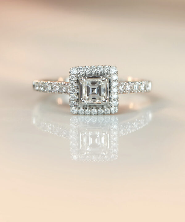 0.38ct F VVS1 Asscher Cut Diamond Halo Ring