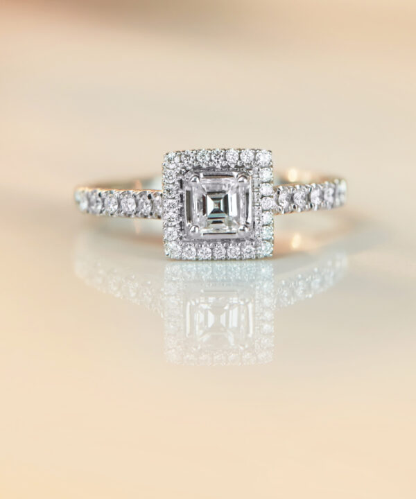 0.33ct F VVS2 Asscher Cut Diamond Halo Ring