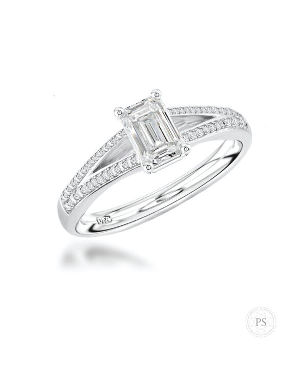 0.56ct H VS1 Emerald Cut Diamond Engagement Ring - Image 3