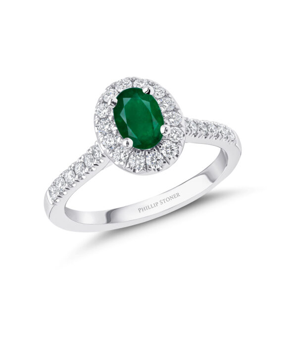 0.94ct Oval Cut Emerald & Diamond Cluster Ring