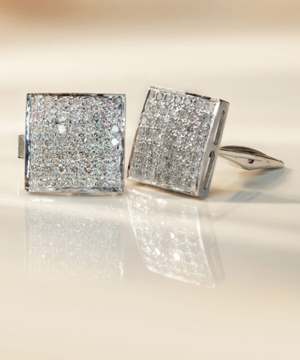 Pre-owned Diamond-Set Square Cufflinks