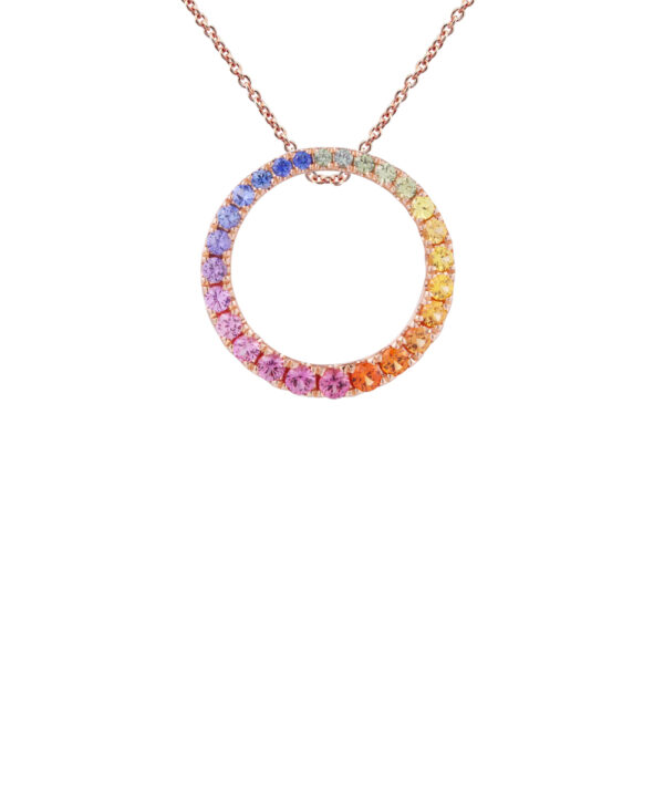 Rainbow Sapphire Loop Pendant – 18ct Rose Gold