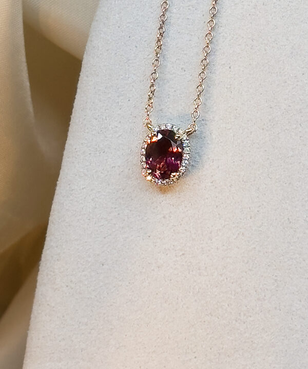 Oval Tourmaline & Diamond Rose Gold Pendant