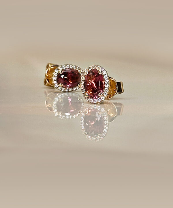 Tourmaline & Diamond Halo Stud Earrings