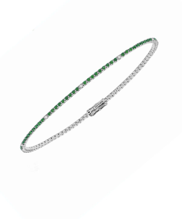 Emerald & Diamond Line Bracelet – 18ct White Gold