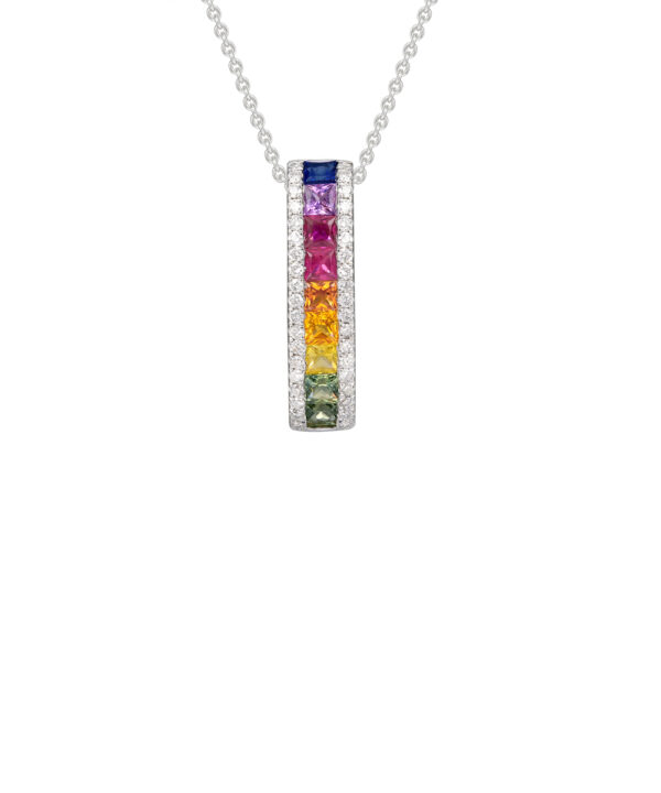 Rainbow Sapphire & Diamond Bar Pendant