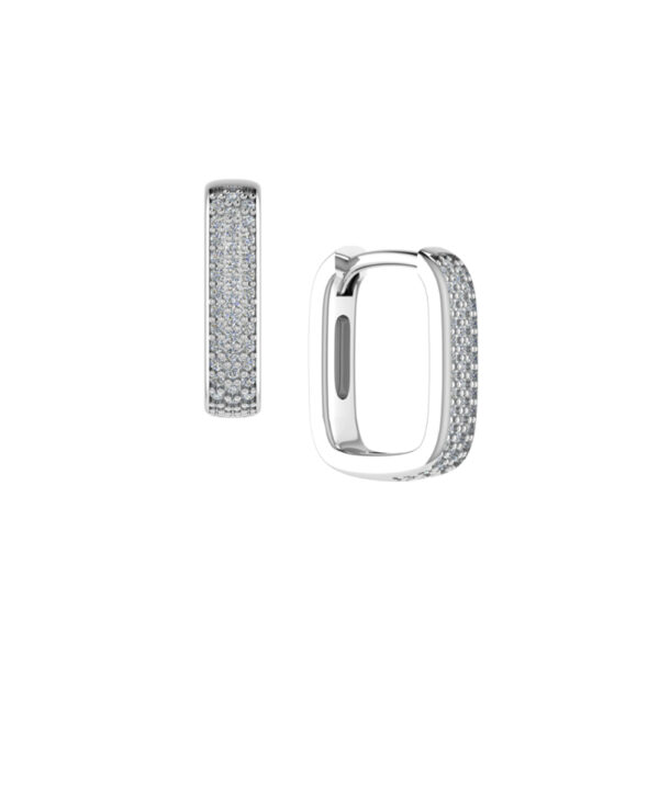 Pavé Set Rectangular Hoop Earrings – 18ct White Gold