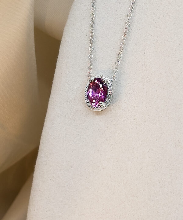 Oval Rubellite & Diamond White Gold Pendant