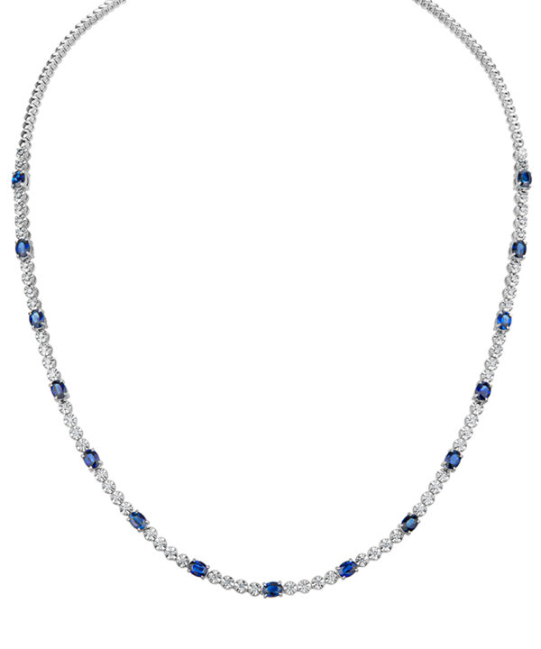 Oval Sapphire & Diamond Line Necklace