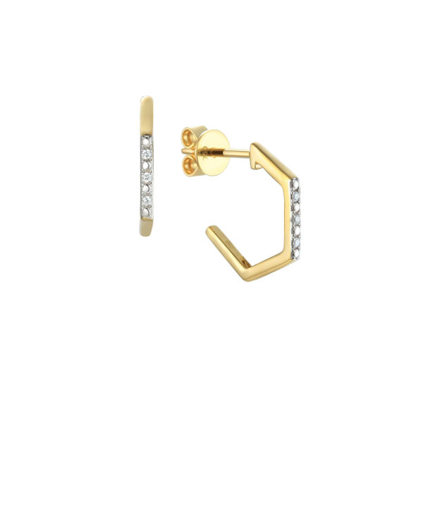 Geometric Diamond Hoop Earrings – 18ct Yellow Gold