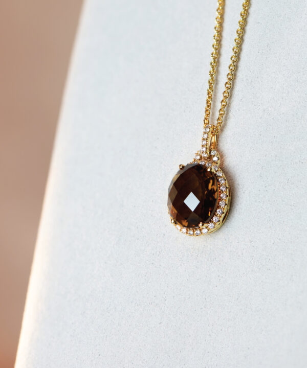 Oval Whisky Quartz & Diamond Pendant