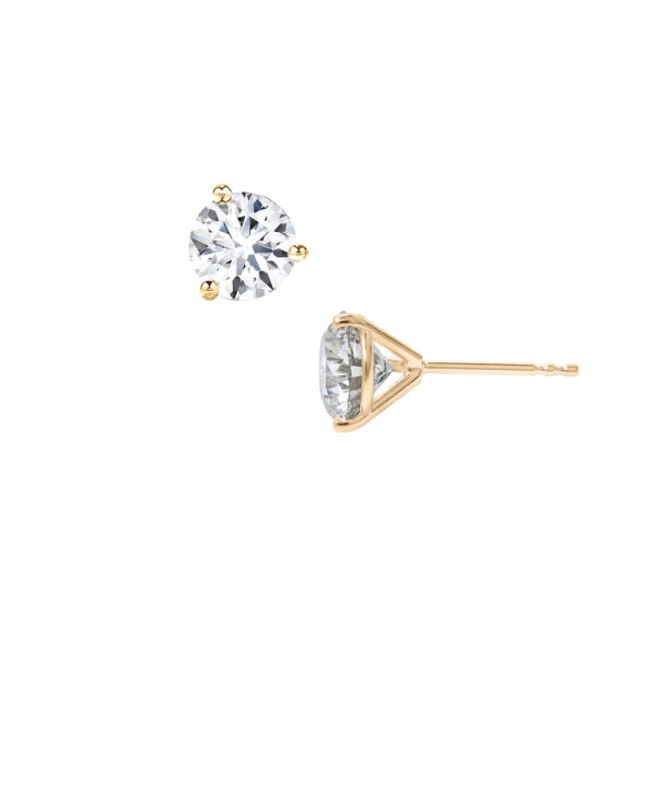 Three Claw Diamond Stud Earrings – 18ct Yellow Gold - Image 2