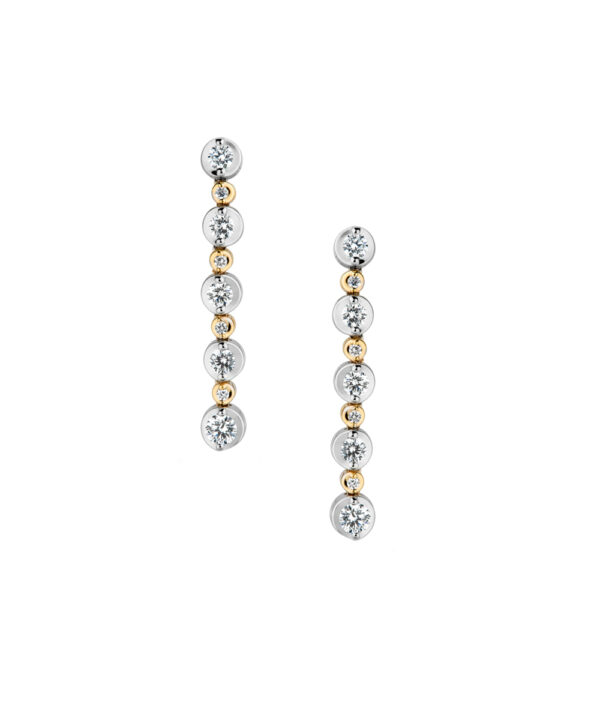 Duet Two-Tone Round Diamond Drop Earrings