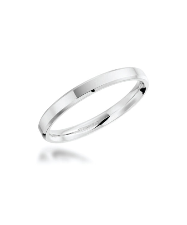 2mm Bevelled Edge Wedding Band – 18ct White Gold - Image 2