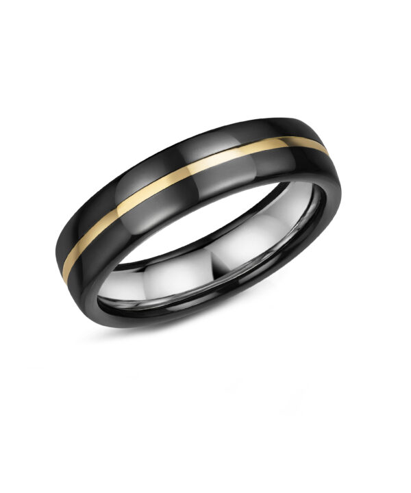 6mm Black Zirconium Band with 9ct Yellow Gold Line Detail