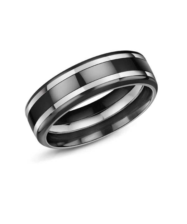 7mm Black Zirconium Band with Line Detail