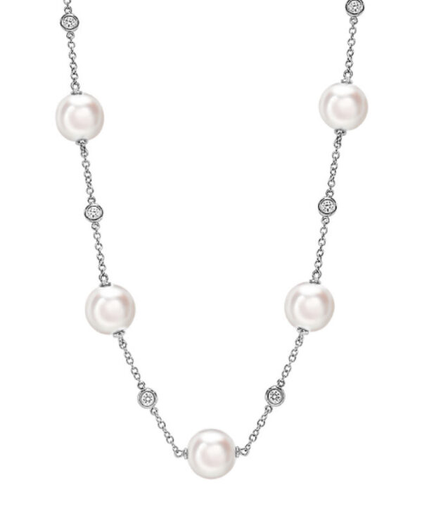 Long Akoya Pearl & Diamond Necklace