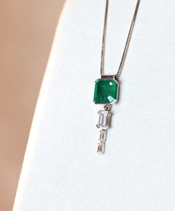 Emerald & Diamond Art Deco Inspired Pendant