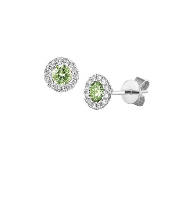 Peridot & Diamond Halo Stud Earrings