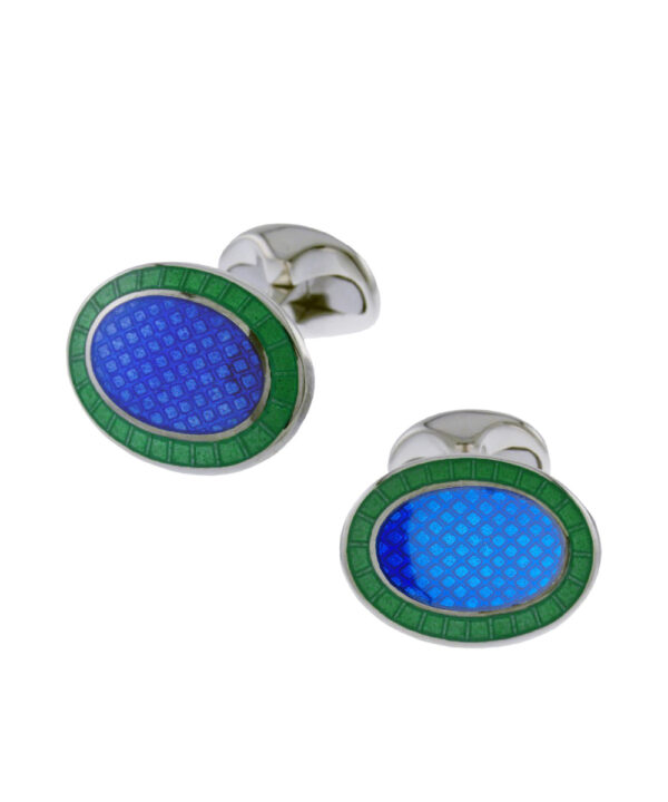 Silver Blue & Green Enamelled Cufflinks