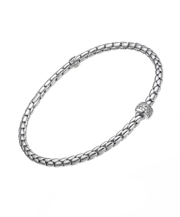 Stretch Spring Slim Diamond Bead Bracelet – 18ct White Gold