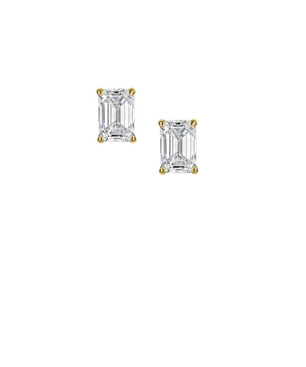 Emerald Cut Diamond Stud Earrings – 18ct Yellow Gold