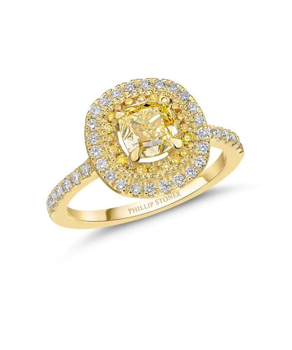 1.01ct Cushion Cut Yellow Diamond Thea Halo Ring