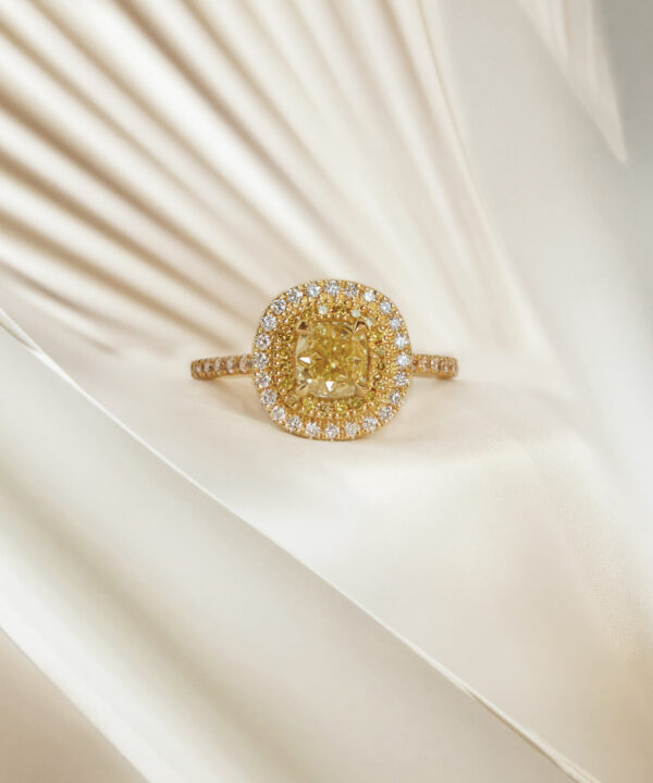 1.01ct Cushion Cut Yellow Diamond Thea Halo Ring - Image 2