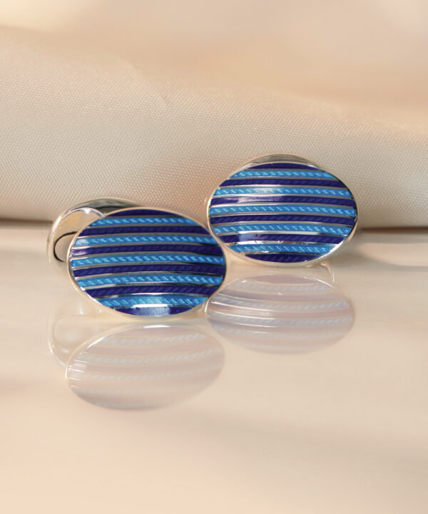 Silver Blue Striped Enamelled Cufflinks