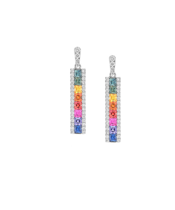 Rainbow Sapphire & Diamond Bar Earrings