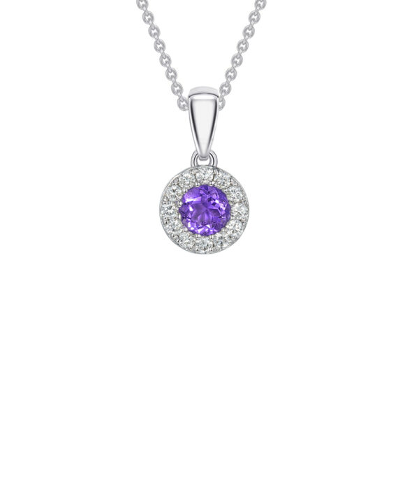 Amethyst & Diamond Halo Pendant