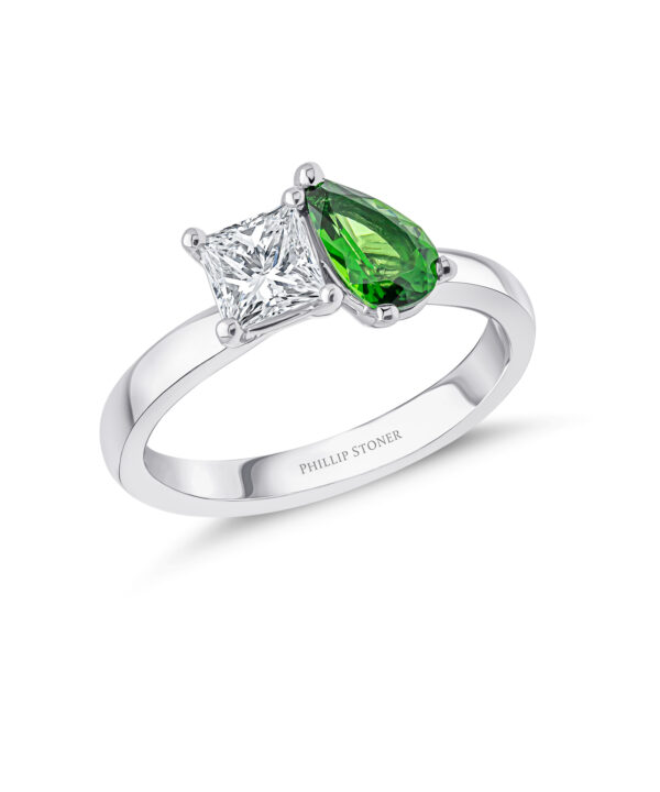 Green Tourmaline & Diamond Toi et Moi Ring