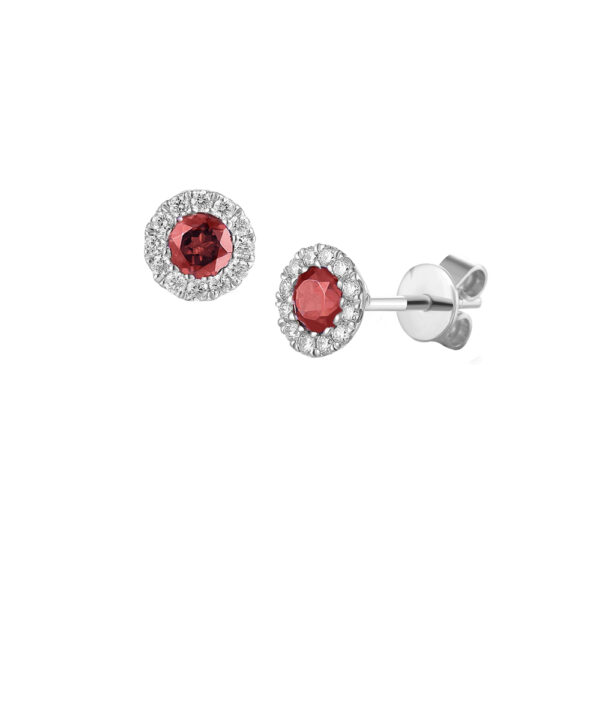 Garnet & Diamond Halo Stud Earrings