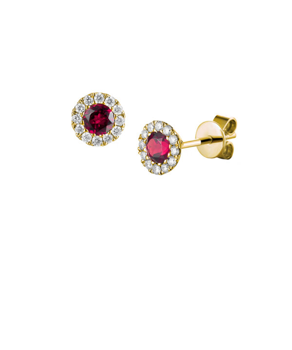 Ruby & Diamond Halo Stud Earrings