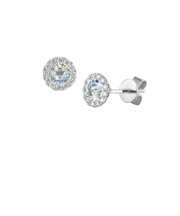 Moonstone & Diamond Halo Stud Earrings