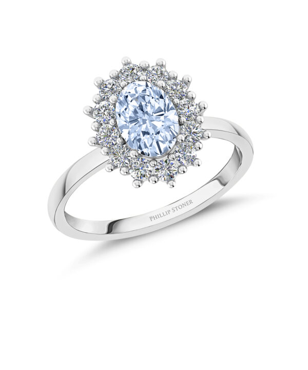 Lab Grown 1.02ct Oval Blue Diamond Cluster Ring