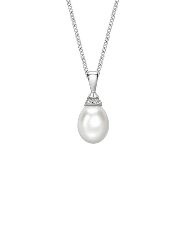 Freshwater Pearl & Diamond Teardrop Pendant