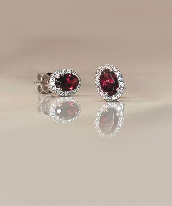 Garnet & Diamond Halo Stud Earrings