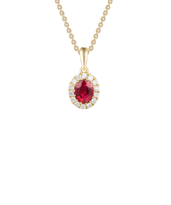 Oval Ruby & Diamond Halo Pendant