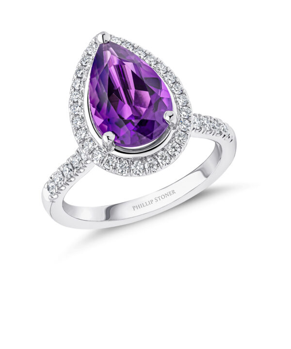 2.69ct Pear Cut Amethyst & Diamond Cocktail Ring