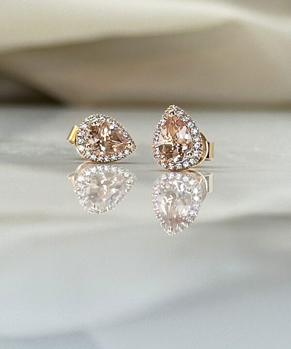 Morganite & Diamond Halo Stud Earrings