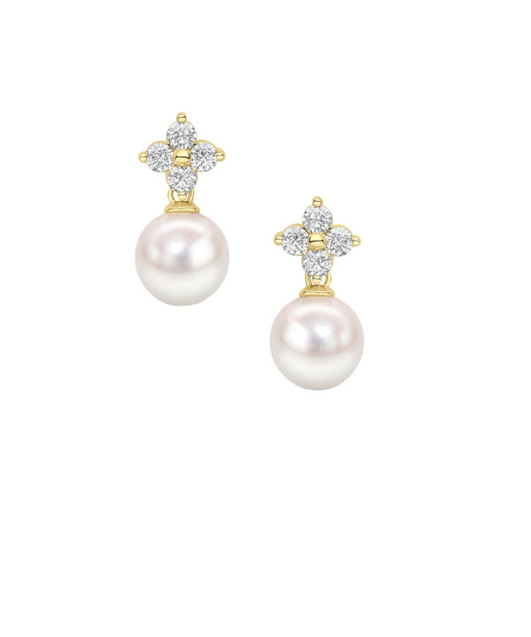 Akoya Pearl & Diamond Earrings – 18ct Yellow Gold