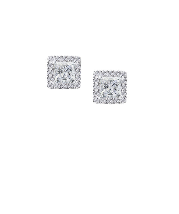 Princess Diamond Halo Stud Earrings