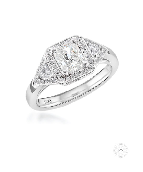 0.77ct E VS1 Radiant Cut Diamond Three Stone Ring