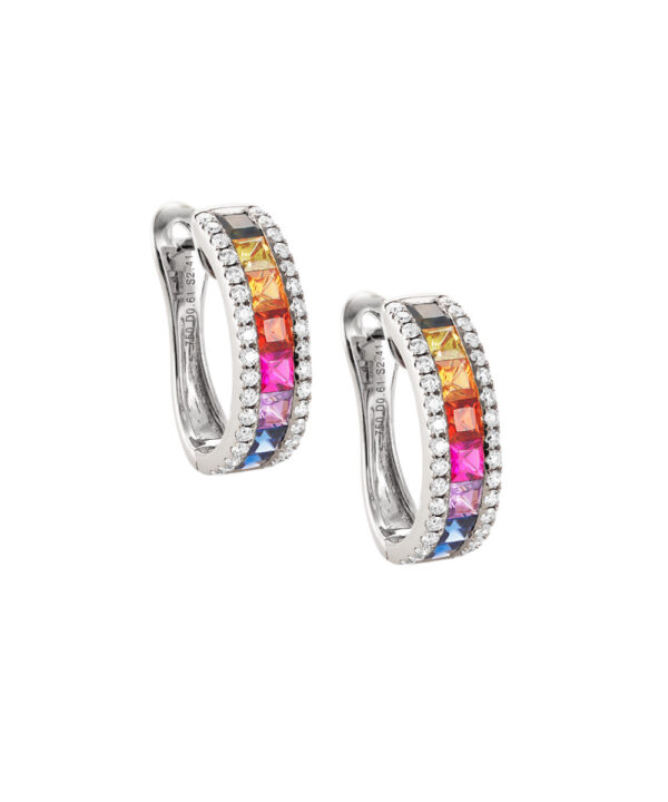 Rainbow Sapphire & Diamond Hoop Earrings