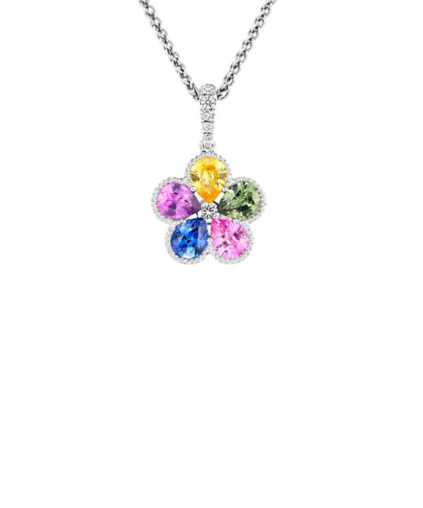 Rainbow Sapphire Flower Pendant