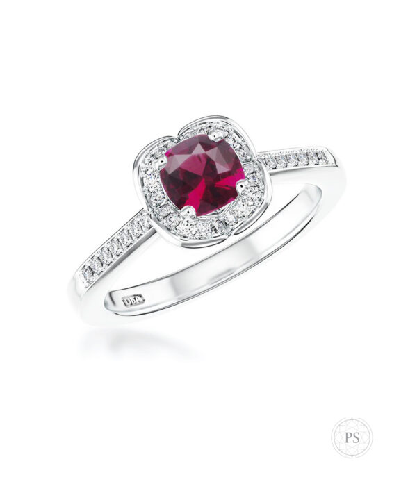 0.57ct Cushion Cut Ruby & Diamond Halo Ring - Image 3