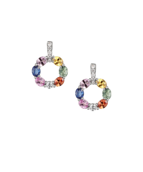 Rainbow Sapphire & Diamond Loop Earrings