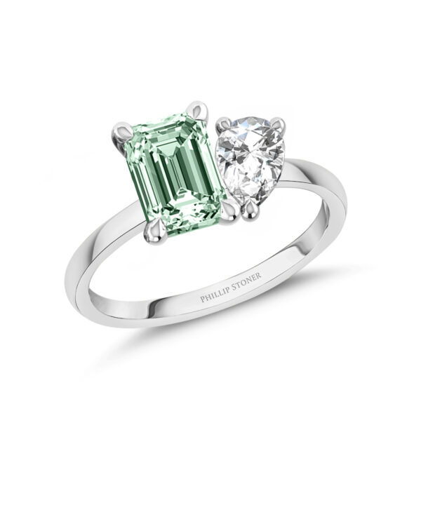 Toi et Moi Lab Grown Green Diamond Ring