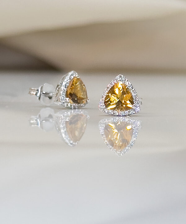 Citrine & Diamond Halo Stud Earrings